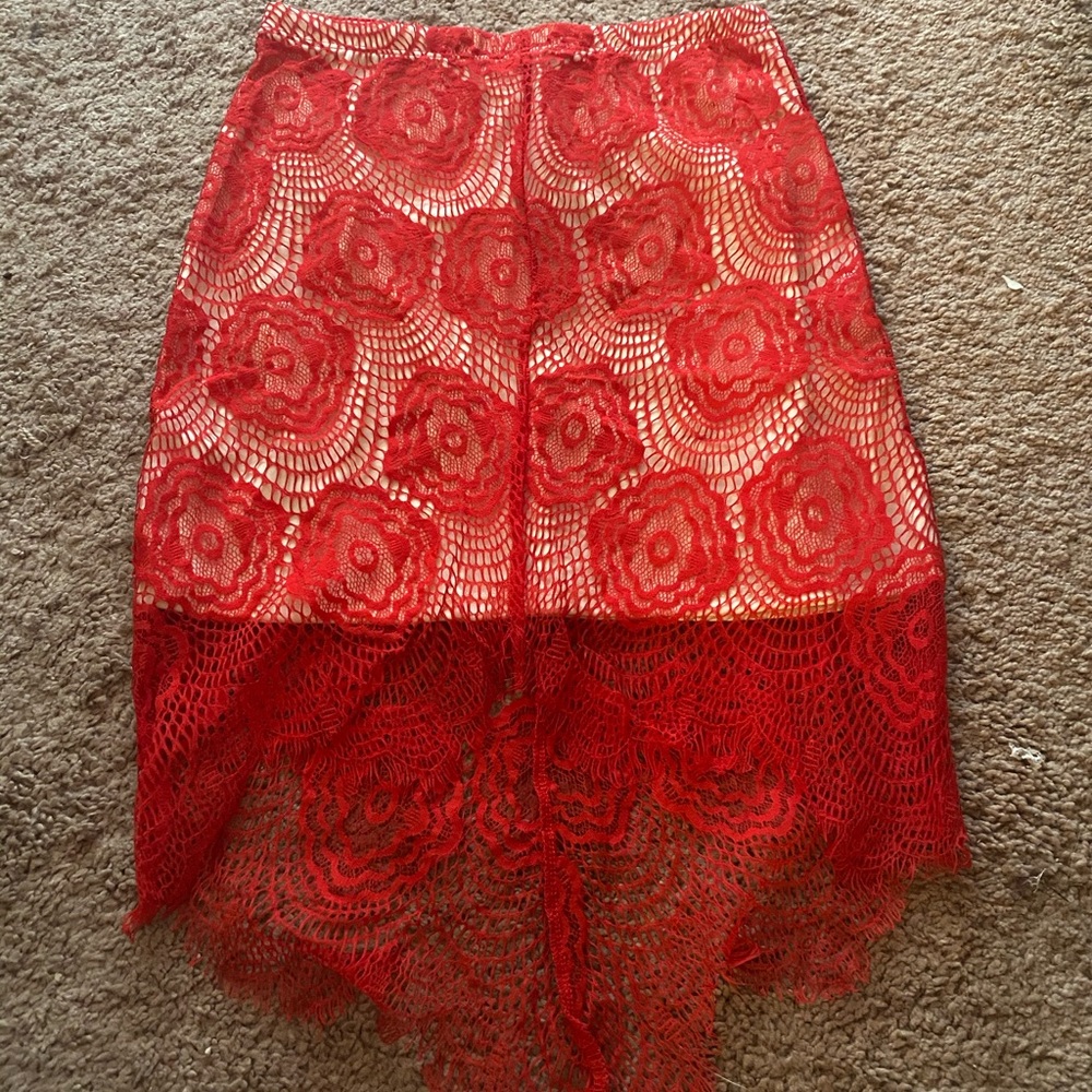 Red and cream lace skirt